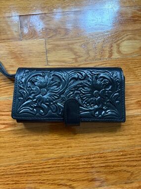 Patricia Nash Black Tooled Floral Leather Wallet